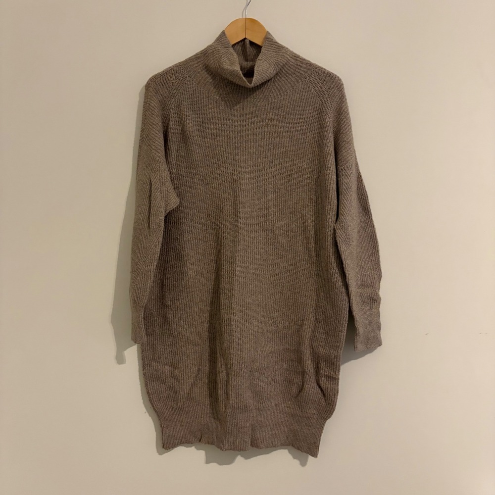 Aerie Womens Oversized Turtleneck Sweater Dress Taupe Brown Ribbed Knit Size M